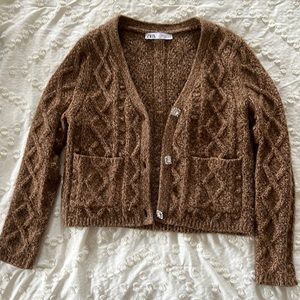 Zara Toffee Cropped Cardigan Size S